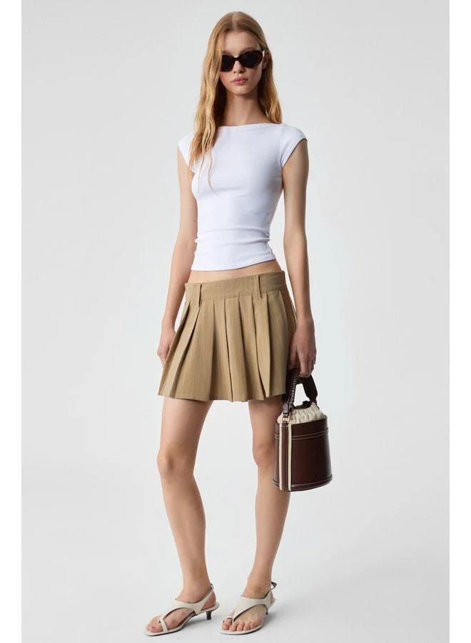 Ethiquet CHINCAGO Women's Regular Striped High-Waist Beige Skirt.