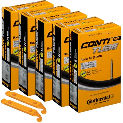 Continental Bicycle Tubes Race 28 700x2025 S60 Presta Valve 60mm Bike Tube Super Value Bundle Pack of 5 Conti Tubes 2 Conti tire Lever