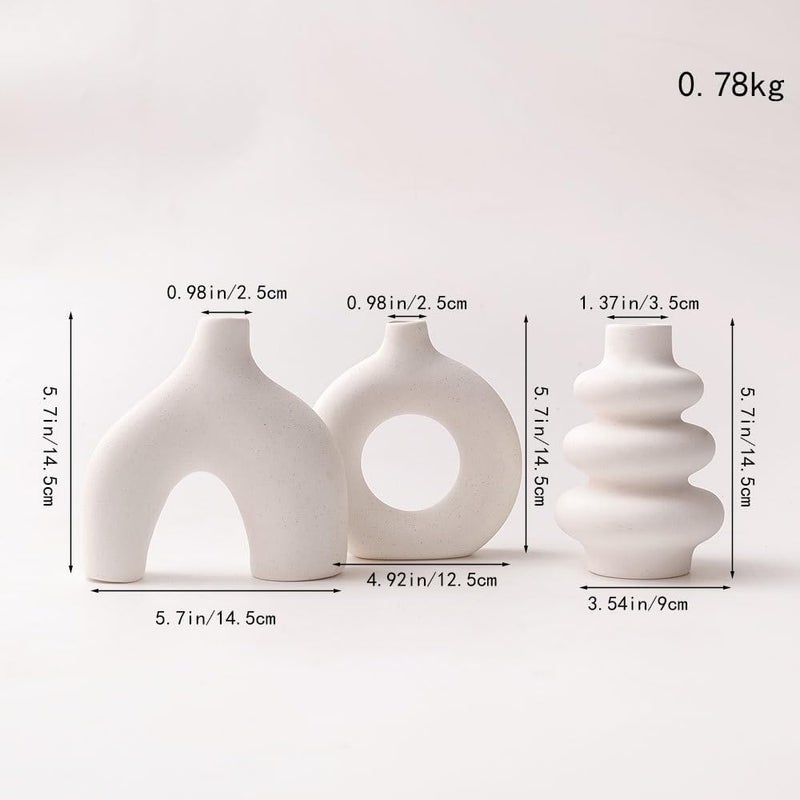 CozyNook Set of 3 Hollow Ceramic Vases, Nordic Boho Modern Decorative Flower Vases for Living Room, Dining Table, Office & Home Decor (White) - Image 4