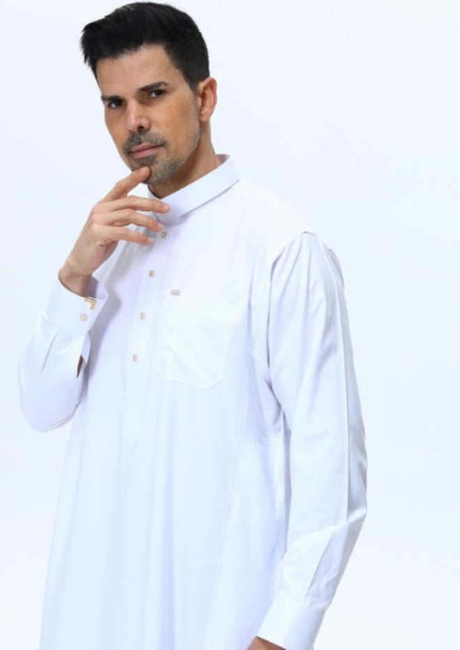 روب طويل للرجال، ثوب بلون واحد، بأسلوب الأعمال-الكاجوال - Image 3