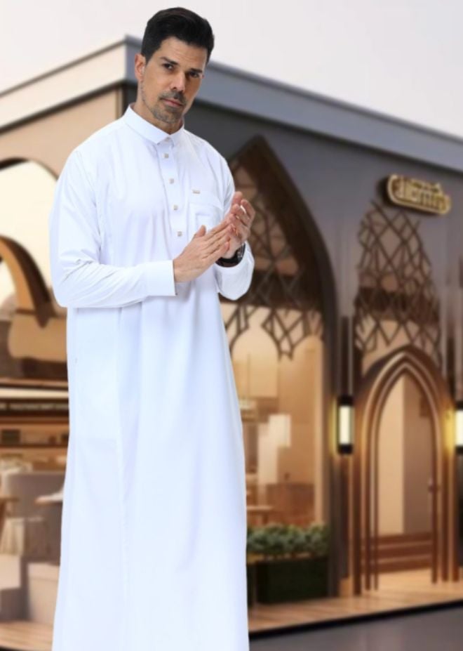 روب طويل للرجال، ثوب بلون واحد، بأسلوب الأعمال-الكاجوال - Image 1
