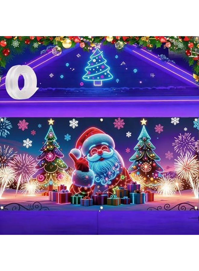 UV Activated Christmas Garage Door Cover Banner 7x16ft Glows in Dark Style D - Image 1