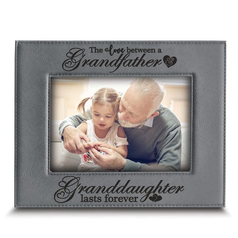 BELLA BUSTA-The Love Between a Grandfather & Granddaughter  Grandson Lasts Forever-Great Gift for Grandfather-Laser Engraved Leatherette Picture Frame (5 x 7 Horizontal (Granddaughter)) - Image 1