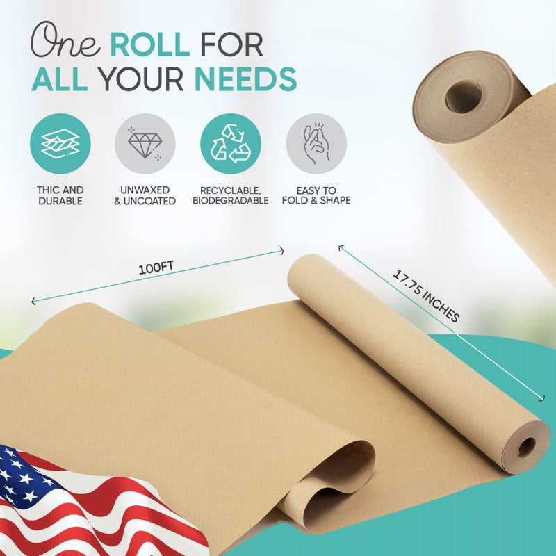Creative Paper Co Brown Kraft Paper Roll 17.75â€ x 1200â€ (100ft) Made in USA- Ideal for Gift Wrapping, Packing Paper for Moving, Art Craft, Shipping, Floor Covering, Table Runner, 100% Recycled Material - Image 3