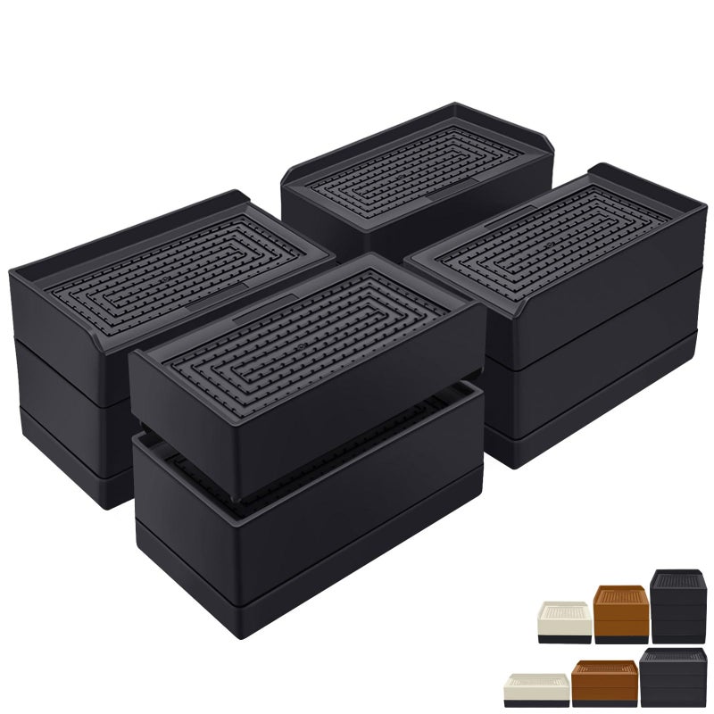 ANNKUT ANNKUT Rectangle Bed Risers 3 Inch Heavy Duty Adjustable Furniture Risers for Bed Sofa Table and Couch LiftSupport Up to 1300 Lbs 4 PackBlack 