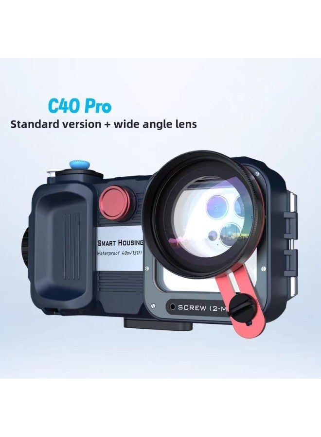 Diving Special Mobile Phone Waterproof Shell HD Photo Video Swimming Snorkeling Artifact Apple Huawei Xiaomi Universal Shell-Color:C40pro Standard + Wide-angle Lens Set  - Image 1