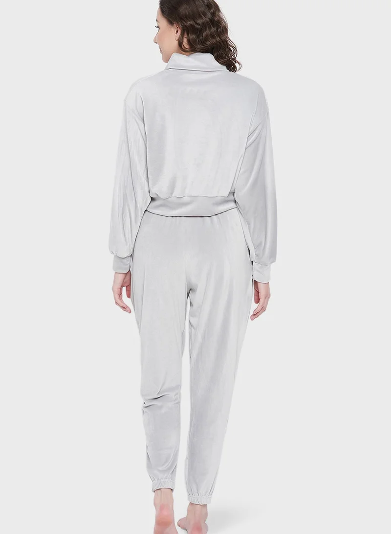 Clovia High Neck Knitted Top & Pyjama Set