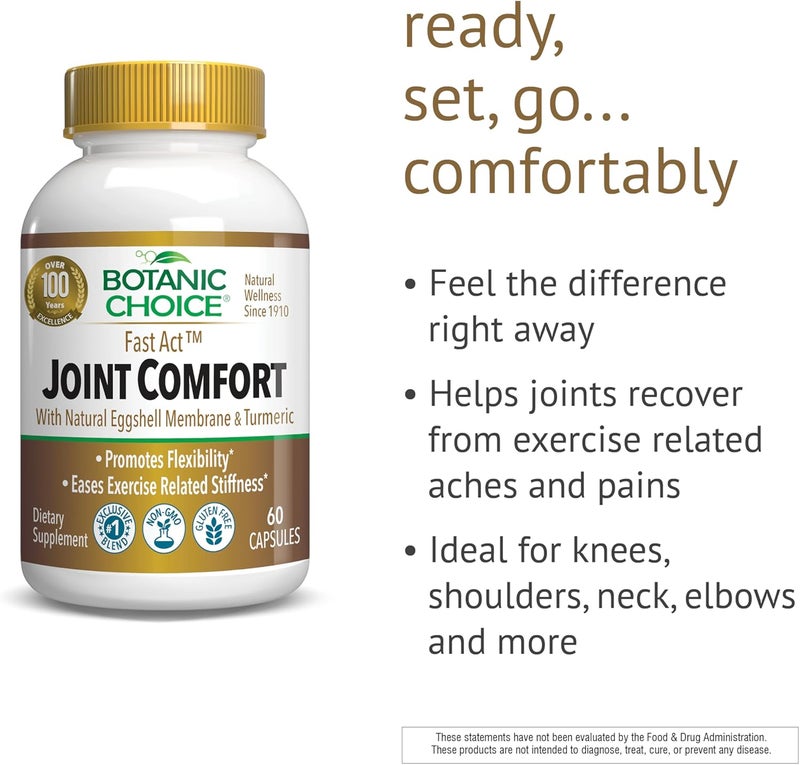 Botanic Choice Fast Act Joint Comfort with NEM Natural Eggshell Membrane Turmeric Curcumin Bioperine  White Willow Bark Supports Joint Health 60 500mg Capsules - Image 3