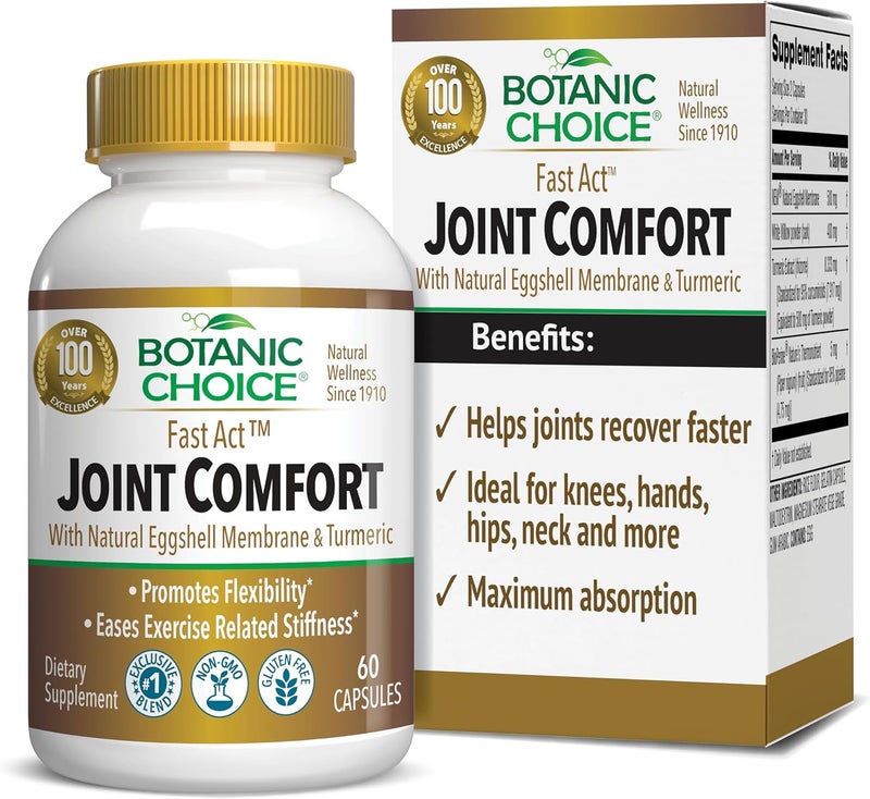 Botanic Choice Fast Act Joint Comfort with NEM Natural Eggshell Membrane Turmeric Curcumin Bioperine  White Willow Bark Supports Joint Health 60 500mg Capsules - Image 1
