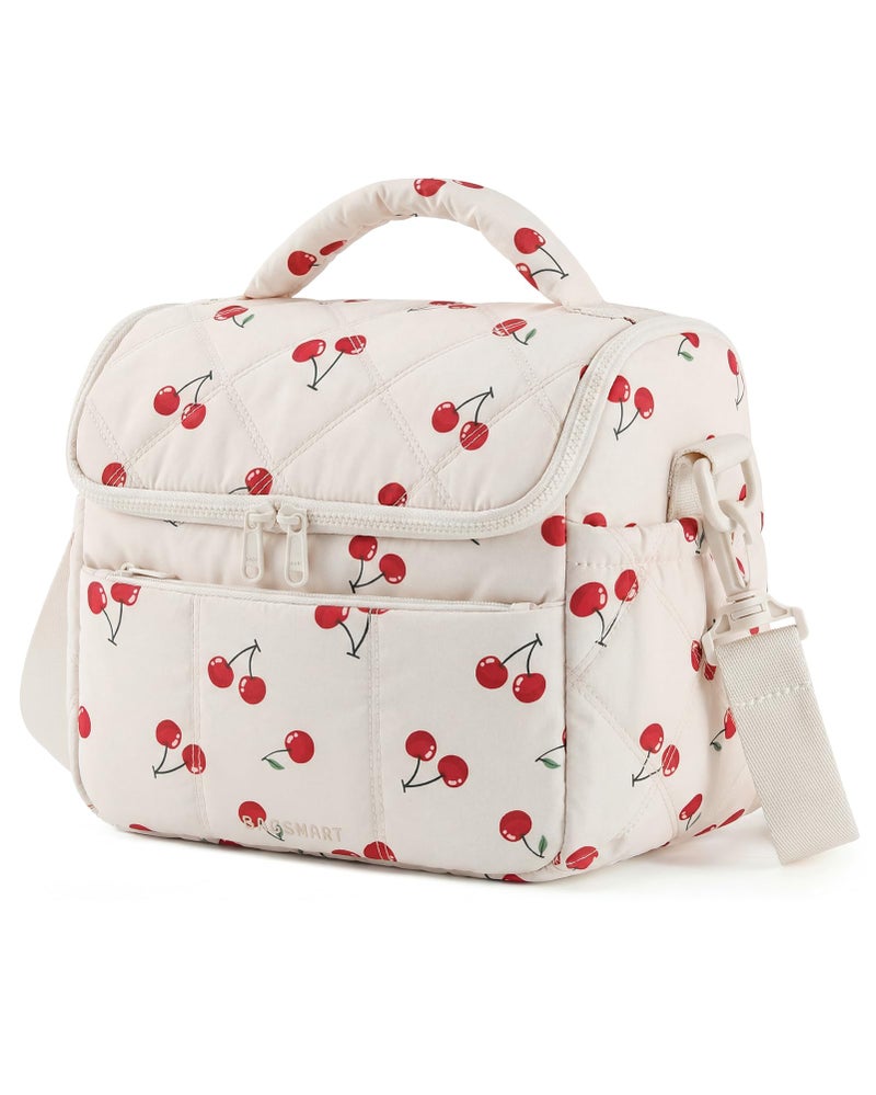 BAGSMART Insulated Lunch Bags for Women Cute Quilted Lunch Box Lightweight Puffy Padded Waterproof Lunch Tote Reusable Lunch Cooler for Work Picnic Travel Cherry - Image 2