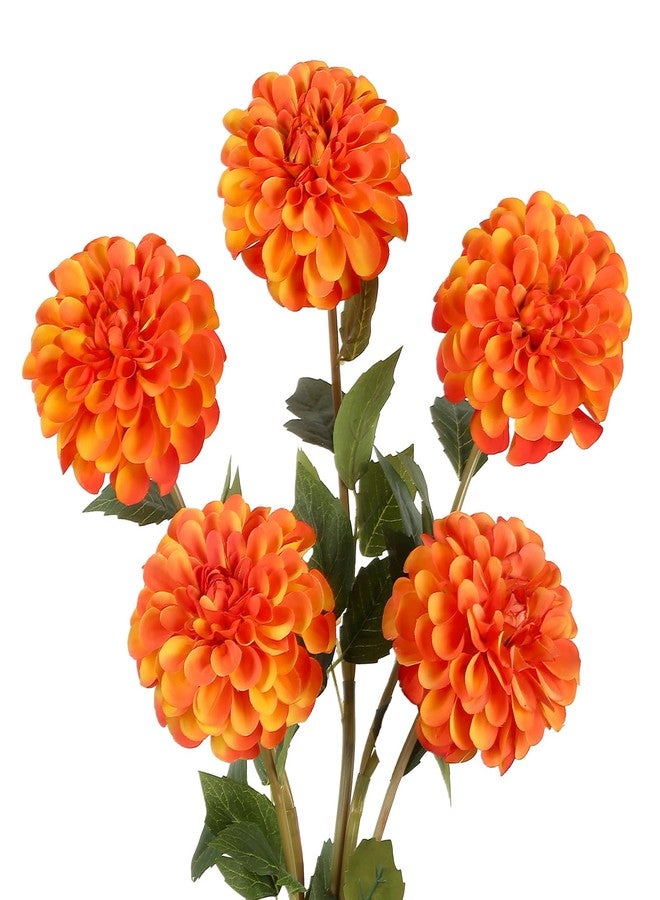IPOPU 5 Pcs Orange Artificial Dahlia with Stem 27” Silk Dahlia Fake Flower Decor for Tall Vase Living Room Bathroom Wedding and Engagement Birthday Party Aisle Outdoor - Image 1