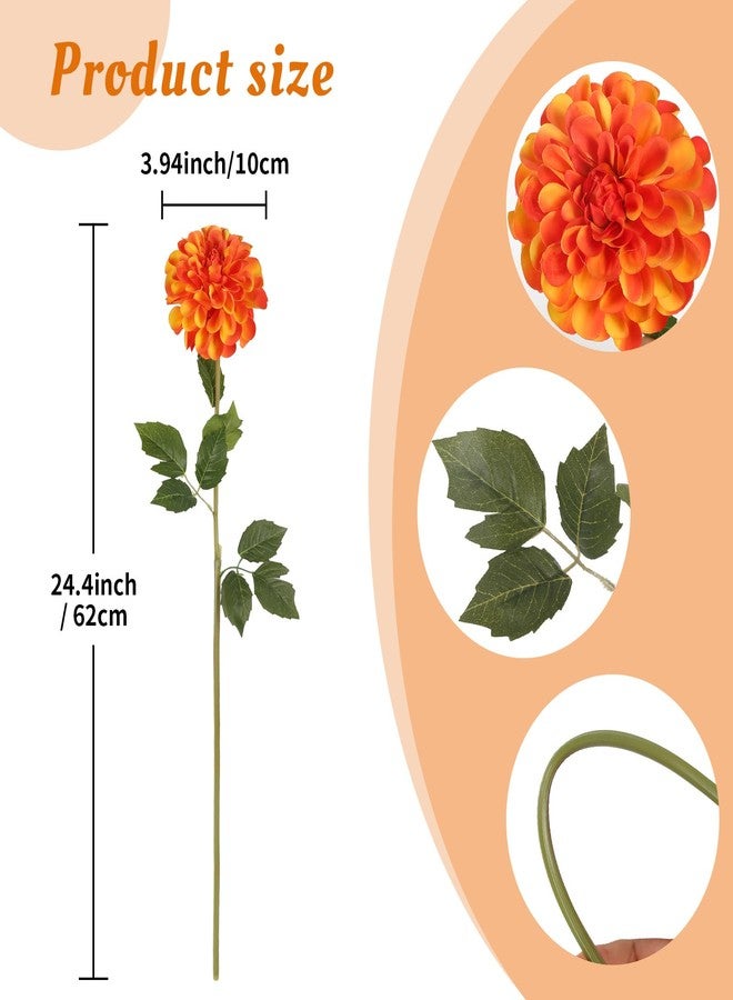IPOPU 5 Pcs Orange Artificial Dahlia with Stem 27” Silk Dahlia Fake Flower Decor for Tall Vase Living Room Bathroom Wedding and Engagement Birthday Party Aisle Outdoor - Image 2