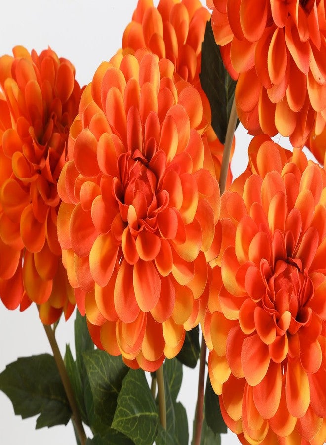 IPOPU 5 Pcs Orange Artificial Dahlia with Stem 27” Silk Dahlia Fake Flower Decor for Tall Vase Living Room Bathroom Wedding and Engagement Birthday Party Aisle Outdoor - Image 4