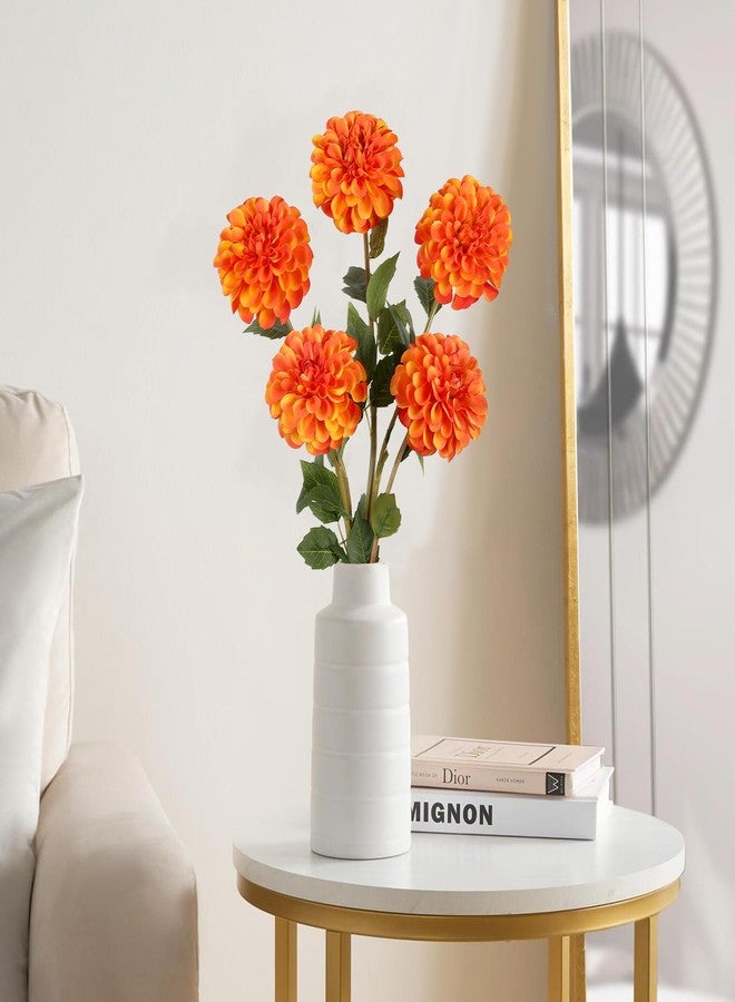 IPOPU 5 Pcs Orange Artificial Dahlia with Stem 27” Silk Dahlia Fake Flower Decor for Tall Vase Living Room Bathroom Wedding and Engagement Birthday Party Aisle Outdoor - Image 5