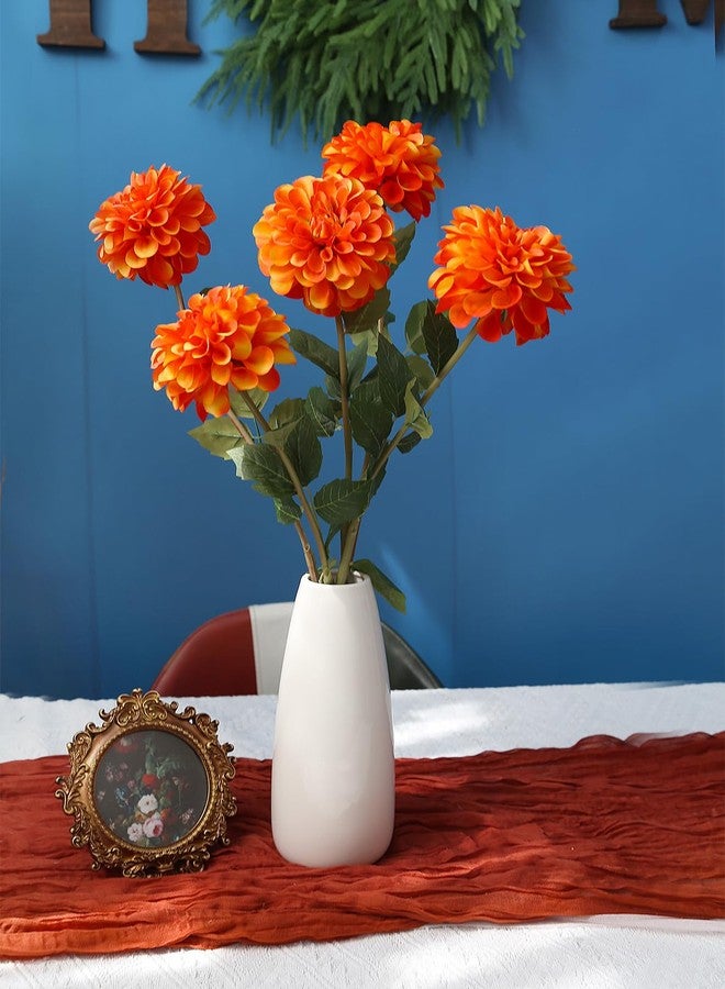 IPOPU 5 Pcs Orange Artificial Dahlia with Stem 27” Silk Dahlia Fake Flower Decor for Tall Vase Living Room Bathroom Wedding and Engagement Birthday Party Aisle Outdoor - Image 3