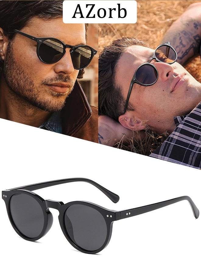 AZorb Polarized sunglasses Men Women Round Classic Sun Glassess for Men's Womens Sunglass Retro Man Eye Glasses Acetate Sun Glas UV Protection Shades for Driving Travel Daily Black - Image 1