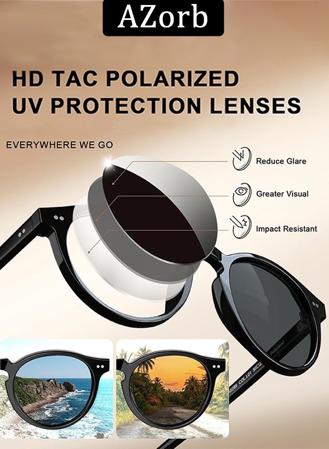 AZorb Polarized sunglasses Men Women Round Classic Sun Glassess for Men's Womens Sunglass Retro Man Eye Glasses Acetate Sun Glas UV Protection Shades for Driving Travel Daily Black - Image 2