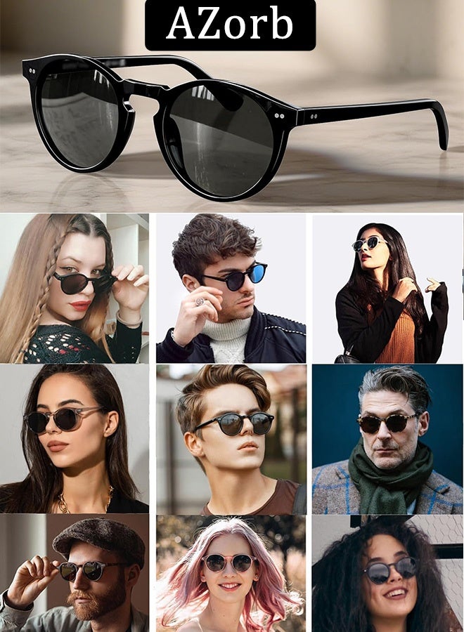 AZorb Polarized sunglasses Men Women Round Classic Sun Glassess for Men's Womens Sunglass Retro Man Eye Glasses Acetate Sun Glas UV Protection Shades for Driving Travel Daily Black - Image 4