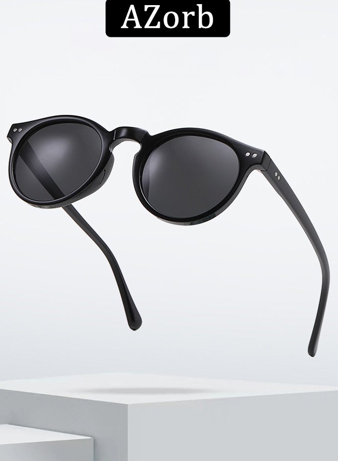 AZorb Polarized sunglasses Men Women Round Classic Sun Glassess for Men's Womens Sunglass Retro Man Eye Glasses Acetate Sun Glas UV Protection Shades for Driving Travel Daily Black - Image 5
