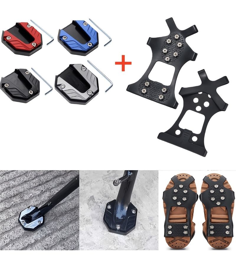 Aluminum Alloy Motorcycle Kickstand Anti Slip Pads Black Universal Enlarged Support Footrest - Image 1