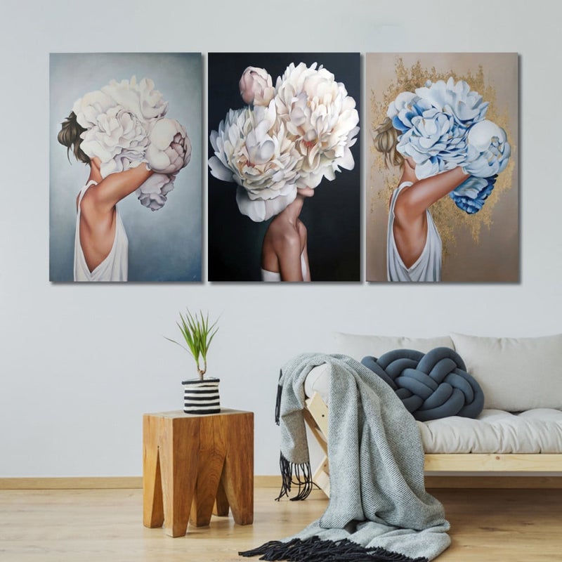 Marktna Three modern canvas paintings with an abstract design and a hollow frame, measuring (150×70), three pieces - Image 1