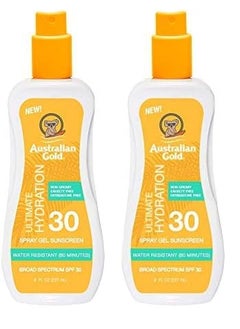 Australian Gold Spray Gel Sunscreen Moisturize Hydrate Skin Broad Spectrum Water Resistant NonGreasyc Oxybenzone Free Cruelty Free SPF 30 Coconut 8 Ounce A70892 Pack of 2