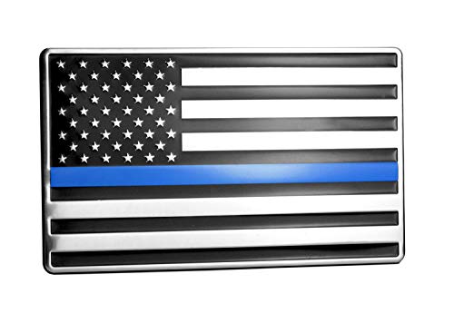 LFPartS USA American Embossed Stainless Steel Metal Flag for Cars Trucks Show Support of Police and Law Enforcement Officers 5x3 Thin Blue line Flag - Image 1