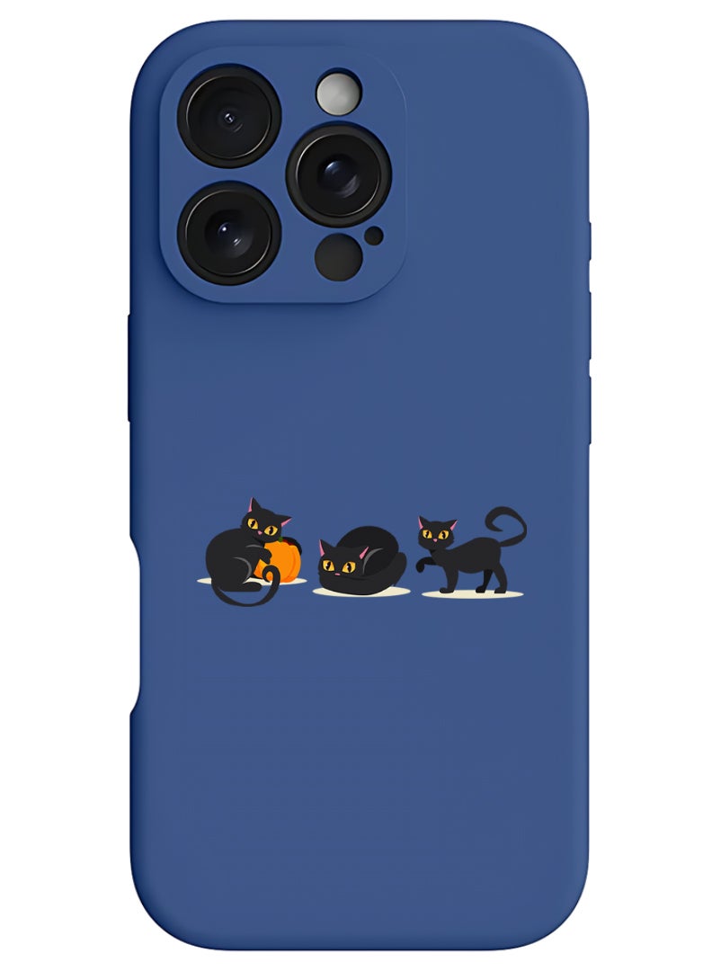 Theodor iPhone 16 Pro Blue Protective Slim Fit Case Liquid Silicone Cover with Full Body Protection Anti-Scratch Shockproof Case For iPhone - Cat pumpkin Halloween-01 - Image 1