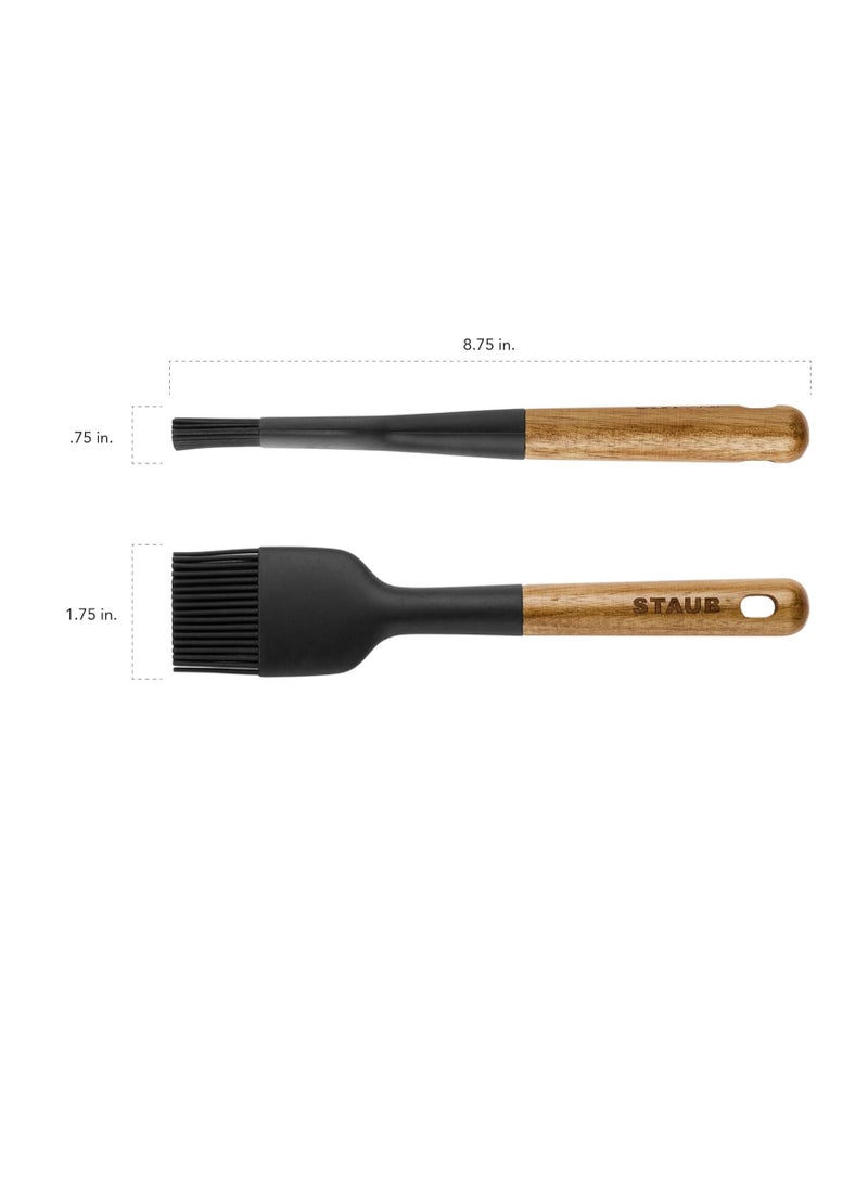 STAUB Pastry Brush, Perfect for Evenly Glazing Pastries and Basting Meats, Durable BPA-Free Matte Black Silicone, Acacia Wood Handles, Safe for Nonstick Cooking Surfaces - Image 2