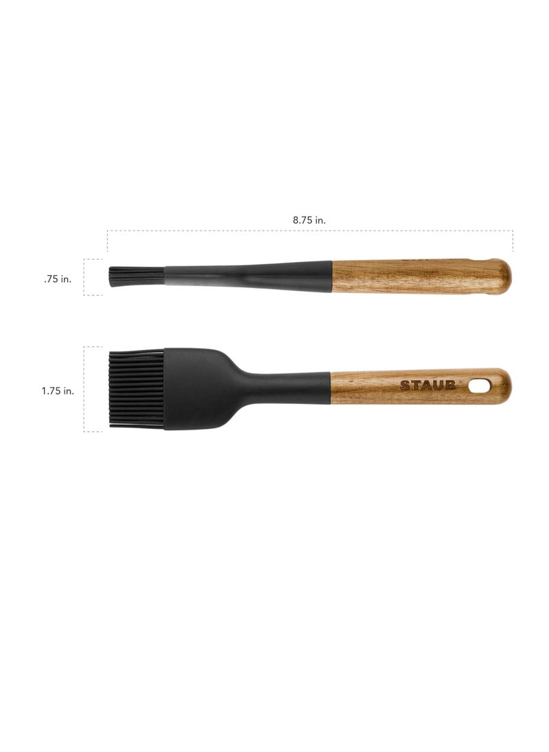STAUB STAUB Pastry Brush, Perfect for Evenly Glazing Pastries and Basting Meats, Durable BPA-Free Matte Black Silicone, Acacia Wood Handles, Safe for Nonstick Cooking Surfaces  - Image 2