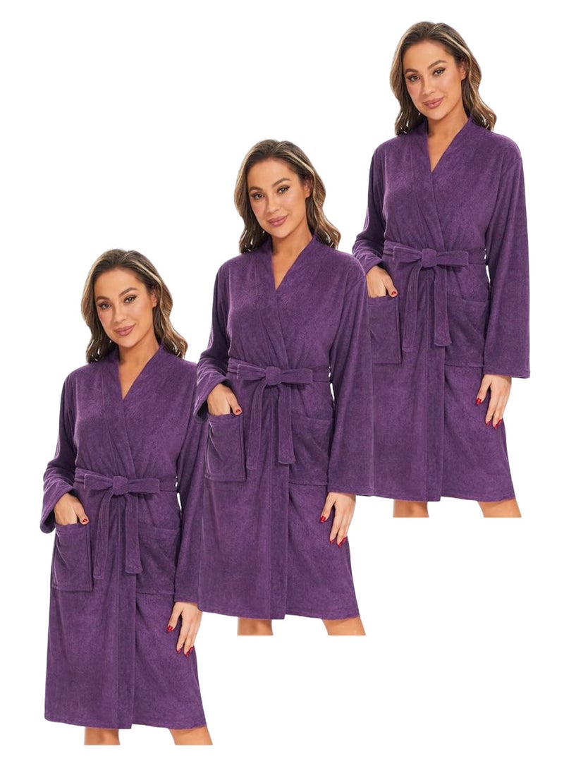 Blueberry - 3 Pieces Purple Colour Lightweight Cotton Summer Unisex Terry Spa  Bathrobe XL Size - Image 1