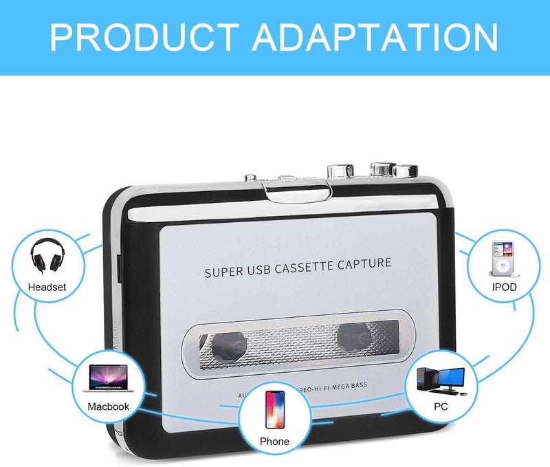 RuhZa USB Cassette Player Capture Cassette Tape-to-MP3 Converter into Computer Stereo HiFi Sound Quality Mega Bass Audio Music Player with Earphone - Image 3