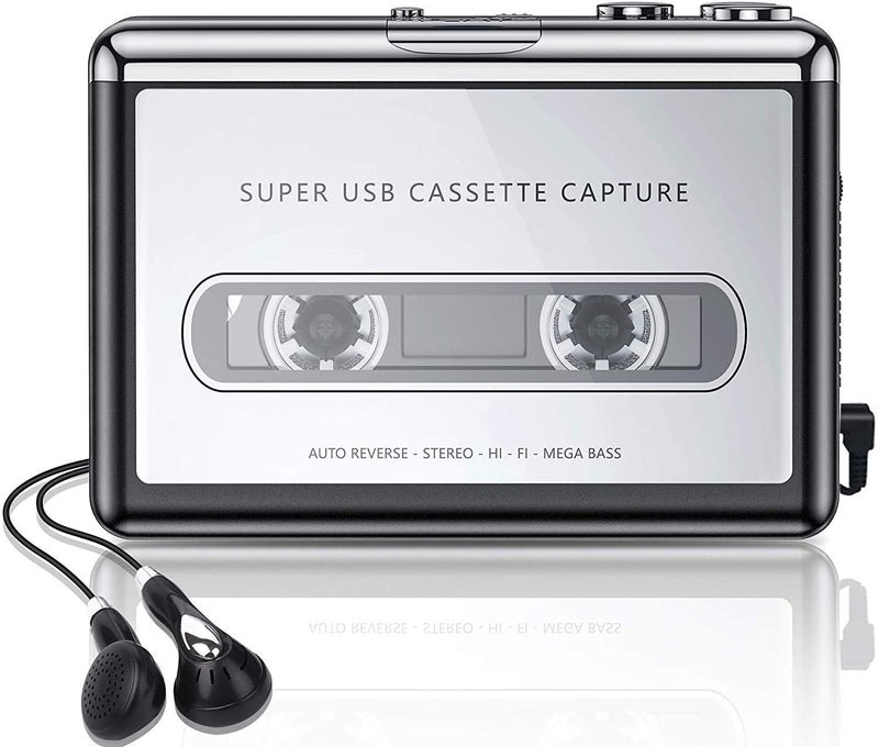 RuhZa USB Cassette Player Capture Cassette Tape-to-MP3 Converter into Computer Stereo HiFi Sound Quality Mega Bass Audio Music Player with Earphone - Image 1