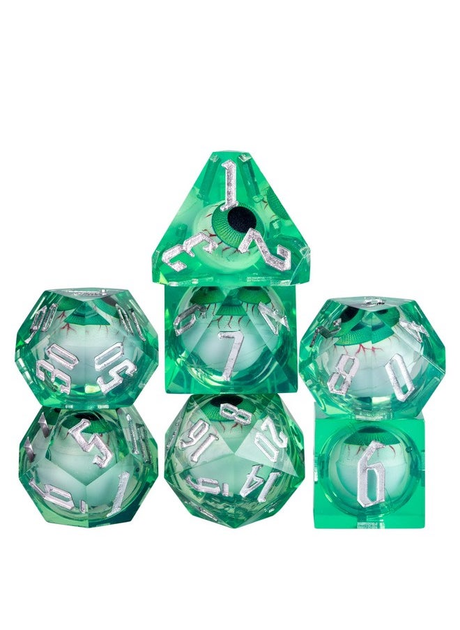 cusdie Cusdie 7-Die Liquid Core Eye Dice Handmade DND Dice Set Sharp Edges, Floating Eyeball Dice for Dungeons and DragonsTabletop Role Playing Game(Green Eyeball)  - Image 1