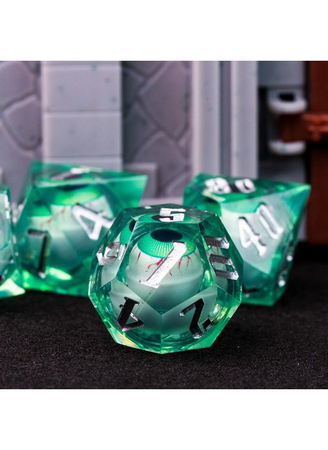 cusdie Cusdie 7-Die Liquid Core Eye Dice Handmade DND Dice Set Sharp Edges, Floating Eyeball Dice for Dungeons and DragonsTabletop Role Playing Game(Green Eyeball)  - Image 4