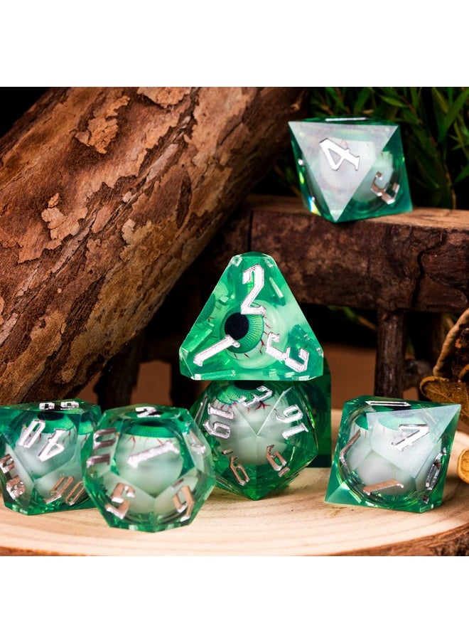 cusdie Cusdie 7-Die Liquid Core Eye Dice Handmade DND Dice Set Sharp Edges, Floating Eyeball Dice for Dungeons and DragonsTabletop Role Playing Game(Green Eyeball)  - Image 5