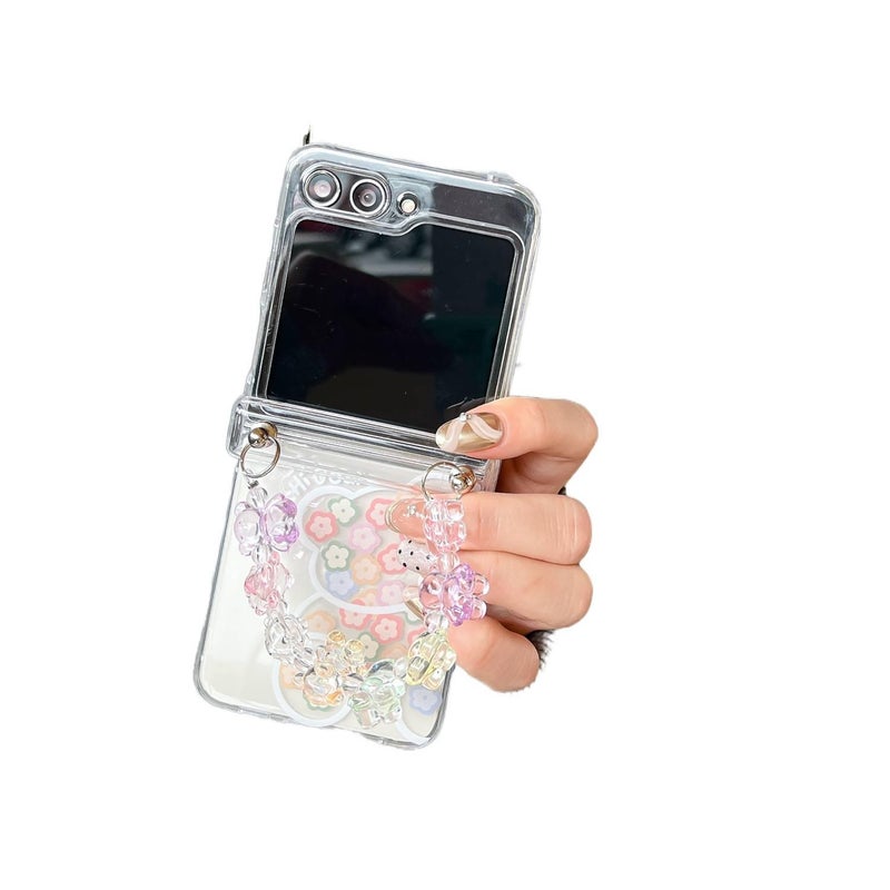 غطاء واقي | نقش الفراشة والزهرة والدب | مقاوم للصدمات لـ Samsung Galaxy Z Flip 6 | Beige PC - Image 4