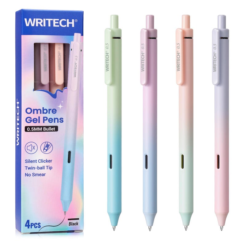 WRITECH Gel Pens Fine Point: 0.5mm Black Ink Retractable 4ct Smooth Writing No Bleed with Aesthetic Gradient Color Pen Barrel for Journaling Note Taking Sketching - Image 1