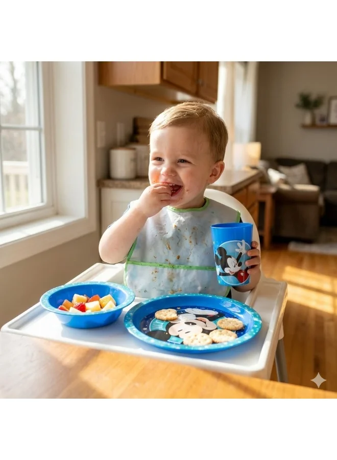 ديزني Ciao 3-Piece Mickey Mouse PP Children’s Dinner Set – Plate, Bowl & Glass – BPA-Free Kids Tableware Set, Durable & Lightweight, Perfect for Everyday Meals & Parties