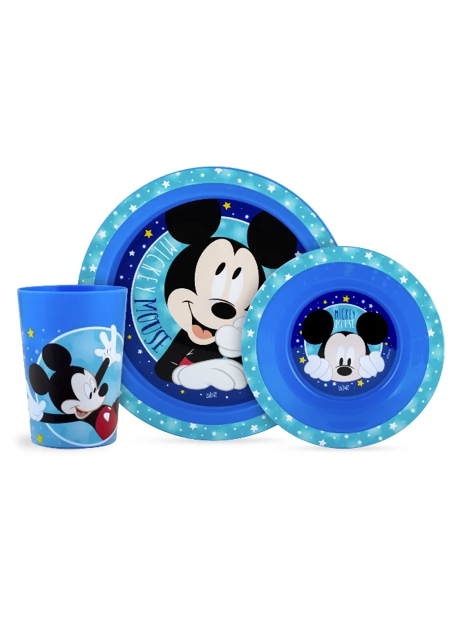 ديزني Ciao 3-Piece Mickey Mouse PP Children’s Dinner Set – Plate, Bowl & Glass – BPA-Free Kids Tableware Set, Durable & Lightweight, Perfect for Everyday Meals & Parties