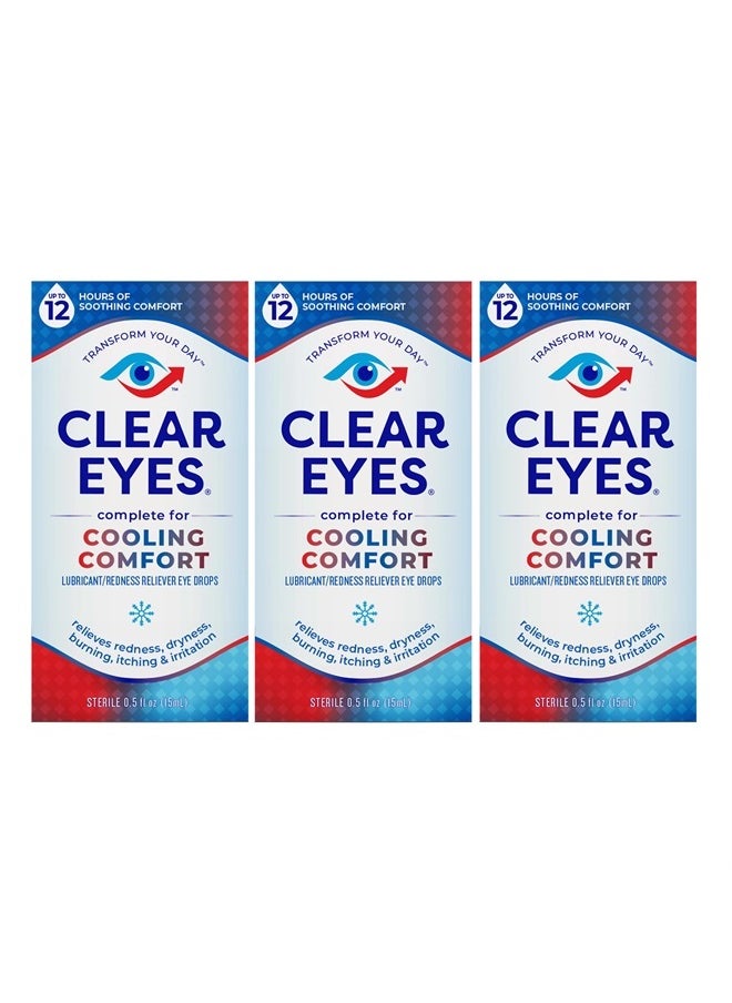 Clear Eyes - Cooling Comfort Redness Relief Eye Drops, Soothes Red Eyes, 0.5 fl oz, 3 Pack - Image 1