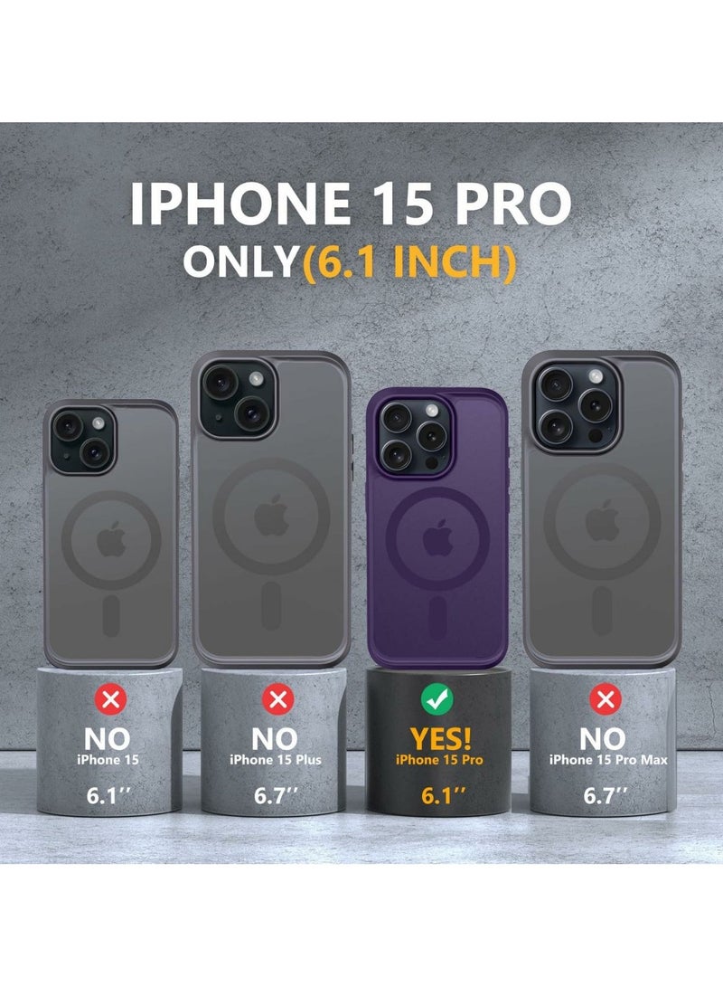 Denx Magnetic Case for iPhone 15 Pro [Shockproof & Slim] Matte Hard Back Cover with high-Grade Protection |  Purple - Image 2