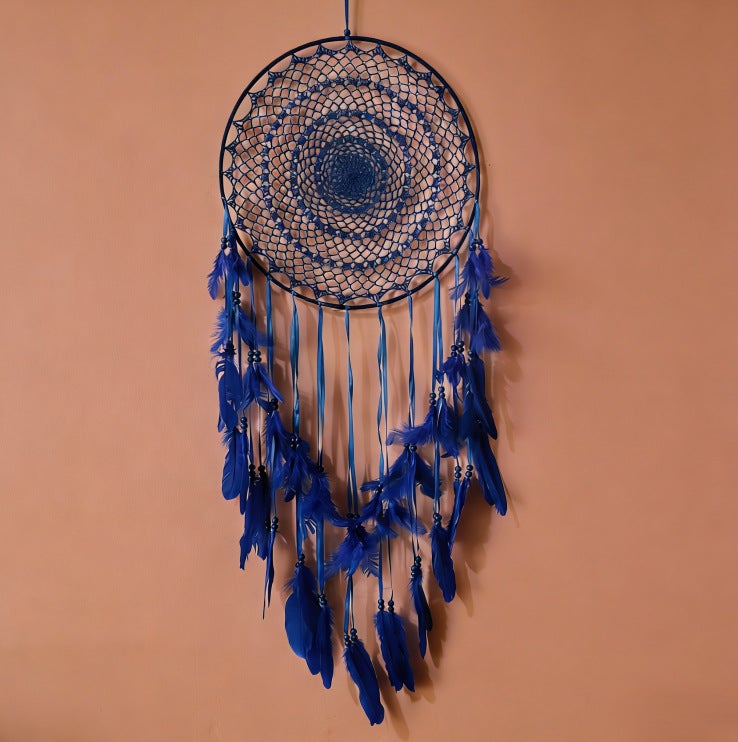 New Blue Enchantress 40Cm Concentric Circle Goose Feather Dream Catcher Home Decoration Wall Decoration Wedding Decoration - Image 1