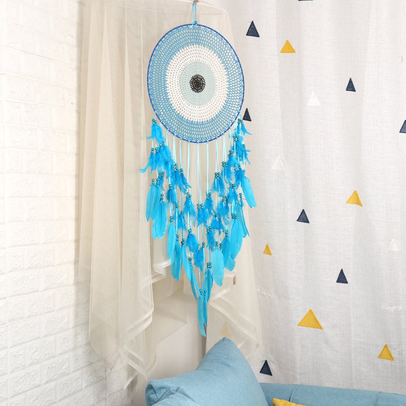 New Blue Enchantress 40Cm Concentric Circle Goose Feather Dream Catcher Home Decoration Wall Decoration Wedding Decoration - Image 3