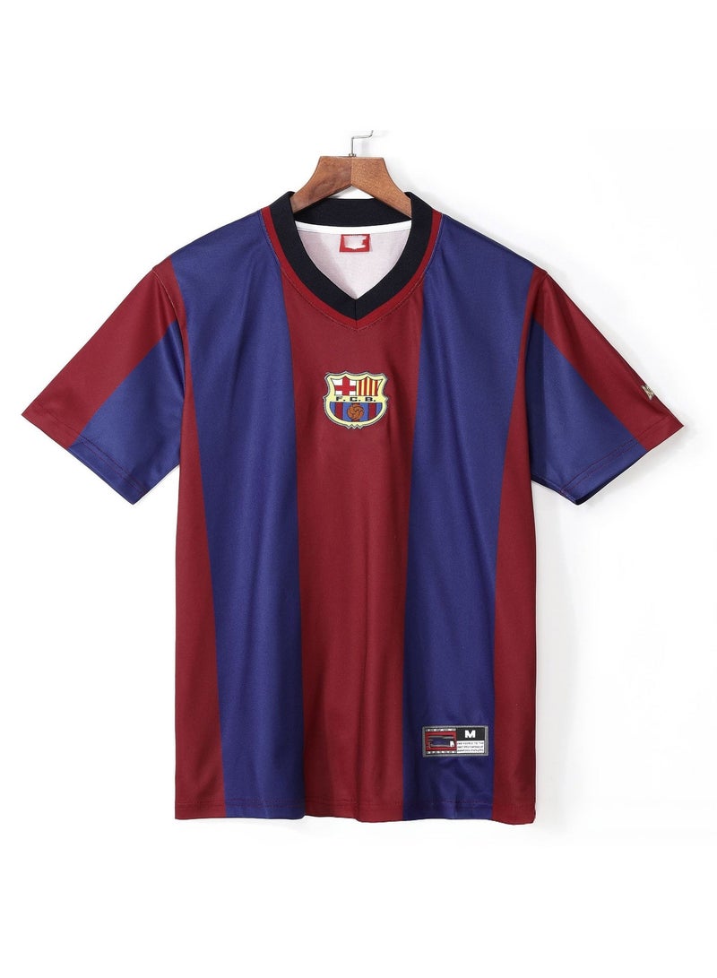 برشلونة 1998-1999 برشلونة المنزل الرجعية لكرة القدم جيرسي ، قصيرة الأكمام قميص لكرة القدم للجماهير - Image 1