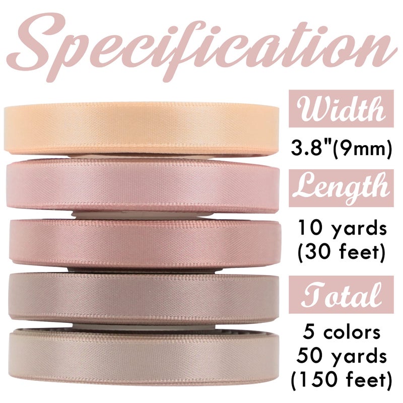 HUIHUANG Rose Pink Ribbon 3/8 inch Assorted Satin Hair Ribbons Dusty Rose Wedding Ribbon for Gift Wrapping Wedding Bridal Baby Shower Decor Floral Bouquet DIY Crafts- 50 Yards Totally - Image 5