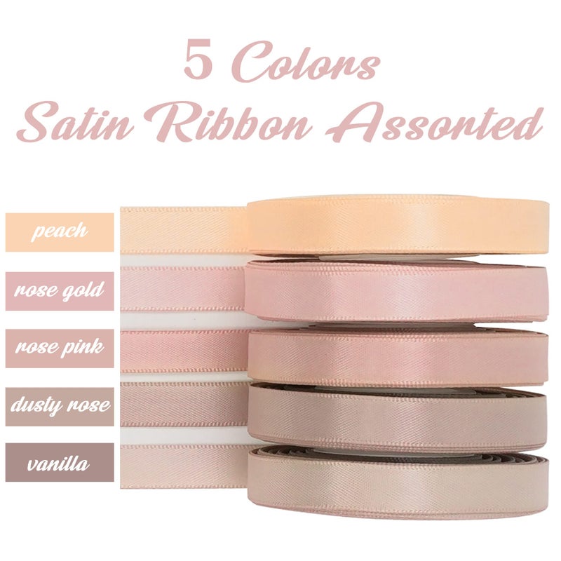 HUIHUANG Rose Pink Ribbon 3/8 inch Assorted Satin Hair Ribbons Dusty Rose Wedding Ribbon for Gift Wrapping Wedding Bridal Baby Shower Decor Floral Bouquet DIY Crafts- 50 Yards Totally - Image 2