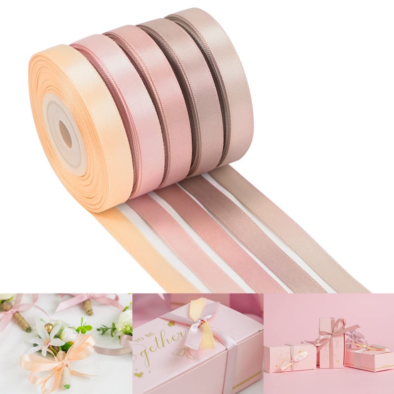 HUIHUANG Rose Pink Ribbon 3/8 inch Assorted Satin Hair Ribbons Dusty Rose Wedding Ribbon for Gift Wrapping Wedding Bridal Baby Shower Decor Floral Bouquet DIY Crafts- 50 Yards Totally - Image 1