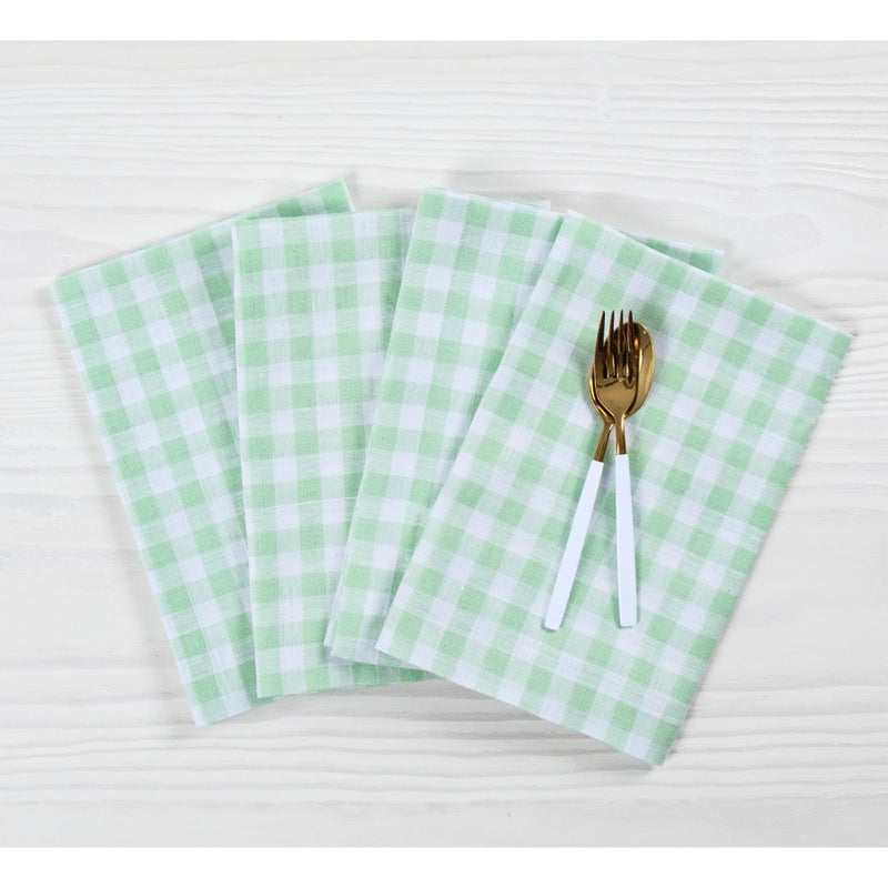 سولينو هوم Solino Home Gingham Check Linen Fadingles مجموعة من 4 - 100 ٪ من الكتان النقي Celadon المناديل المنقوقة 20 × 20 بوصة - مناديل عشاء قابلة للغسل للآلة لعيد الفصح الربيع - Image 1
