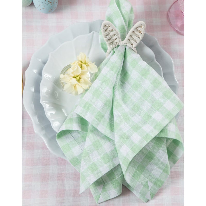 سولينو هوم Solino Home Gingham Check Linen Fadingles مجموعة من 4 - 100 ٪ من الكتان النقي Celadon المناديل المنقوقة 20 × 20 بوصة - مناديل عشاء قابلة للغسل للآلة لعيد الفصح الربيع - Image 3